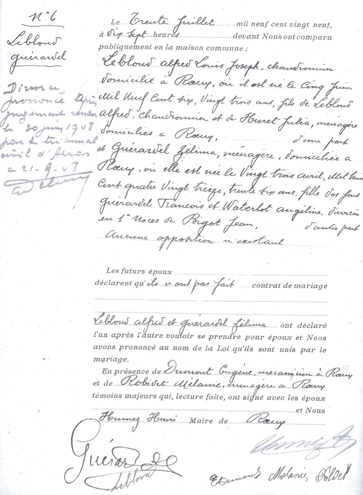 Acte premier mariage